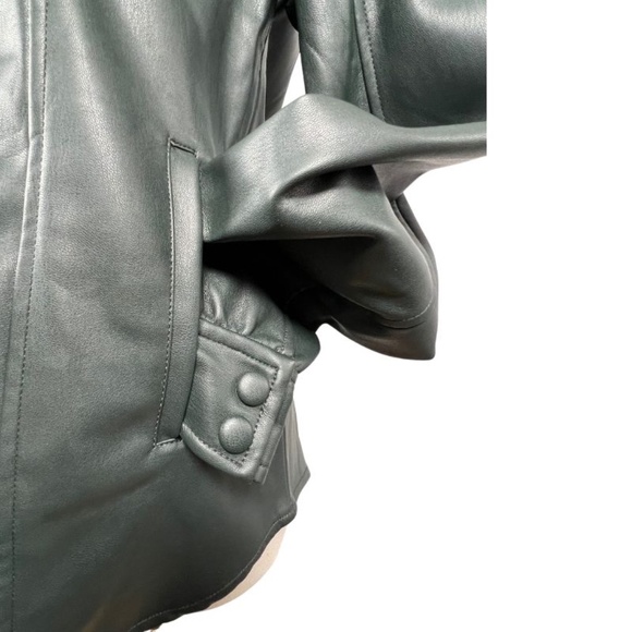 NWT Blank NYC Dark Green, Faux Leather, Snap Closure Button Down (XS) - Picture 6 of 9